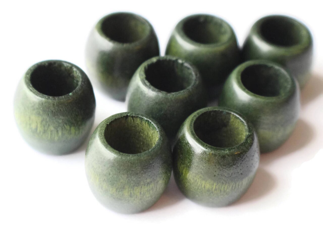 8 17mm Wooden Barrel Beads Large Hole Green Vintage Wood Beads bO2